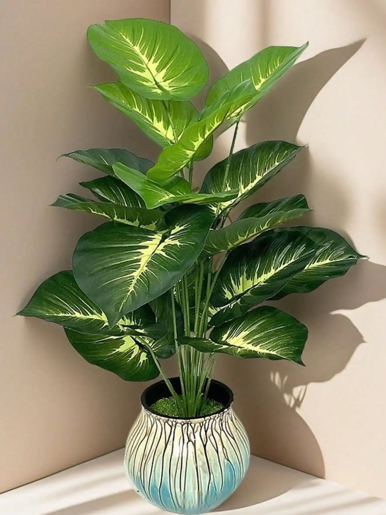 Árbol de dinero artificial grande, planta en maceta, 18/36 hojas, decoración tropical verde para interiores y exteriores, fondo para bodas y jardines.