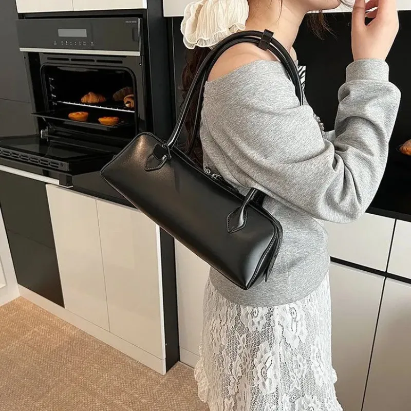 Vintage Lange Schultertasche für Damen, Luxuriöse Rindsleder-Handtasche, Damen-Umhängetasche für Pendlerinnen und Einkäufe – Detail 10