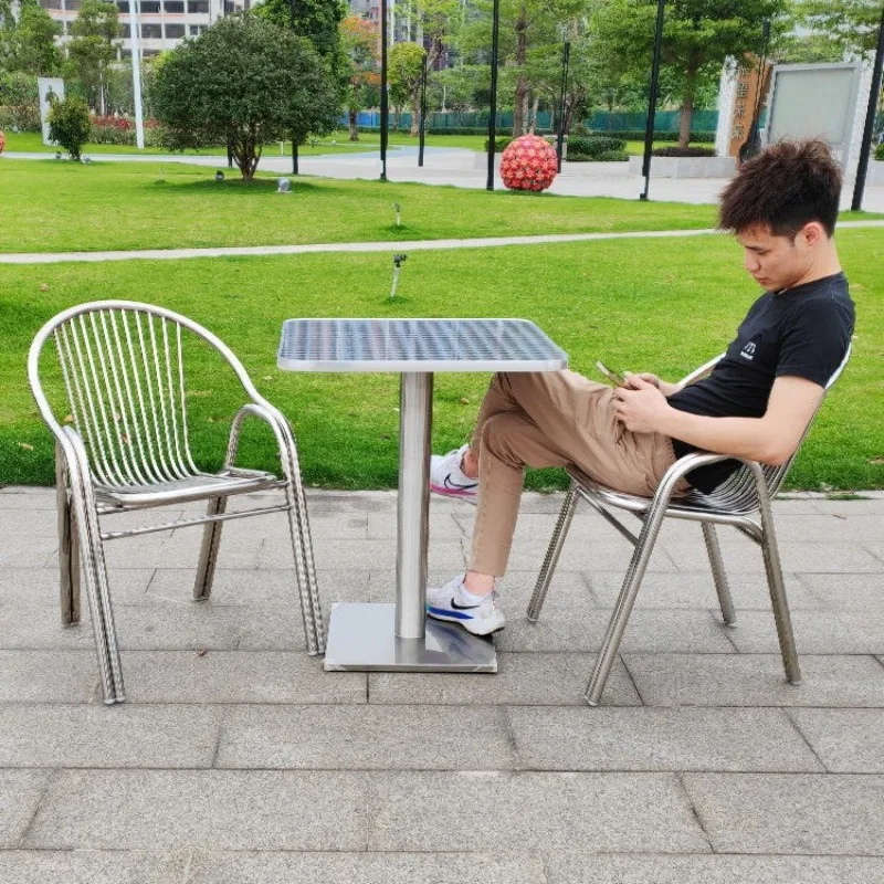 Stainless steel backrest double tube chair, outdoor balcony leisure seat, commercial metal dining chair