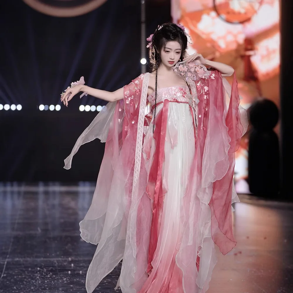 

Women's Han Chinese Clothing Peach Flower God Machine Embroidery Chest-High Terminus Skirt Traditional Super Ancient Costume