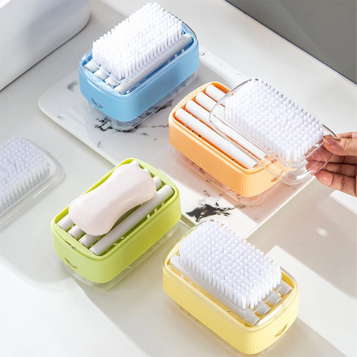 Multifunctional Soap Dish Portable Plastic Drum Soap Case With Laundry Brush Bathroom Shoes Cleaning Brush Household Storage