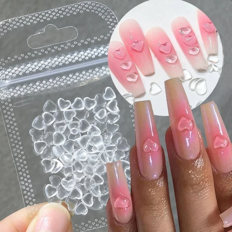1/2/3/4bag Transparent Heart LOVE Nail Charms 3D Resin Clear Heart Rhinestone Nail Parts FlatBack Crystal Love DIY Nail