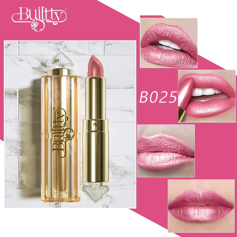 Korea Cosmetics Glitter Lipstick Coral Pink Lipstick Sparkling Metallic Glitter Long Lasting Smooth Shimmer Pearl for Women