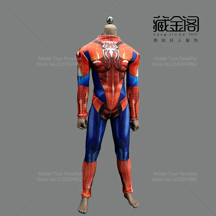 1/6 Soldier Red Black Spider Man Printed High Neck Long Sleeve Tight Jumpsuit Fit 12 Inches  Movable Action Figure Body