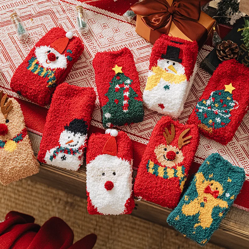 SP&CITY Cute Coral Velvet Christmas Mid Tube Women's Socks Children Winter Cartoon Santa Claus Elk Plush Socks New Year Gift