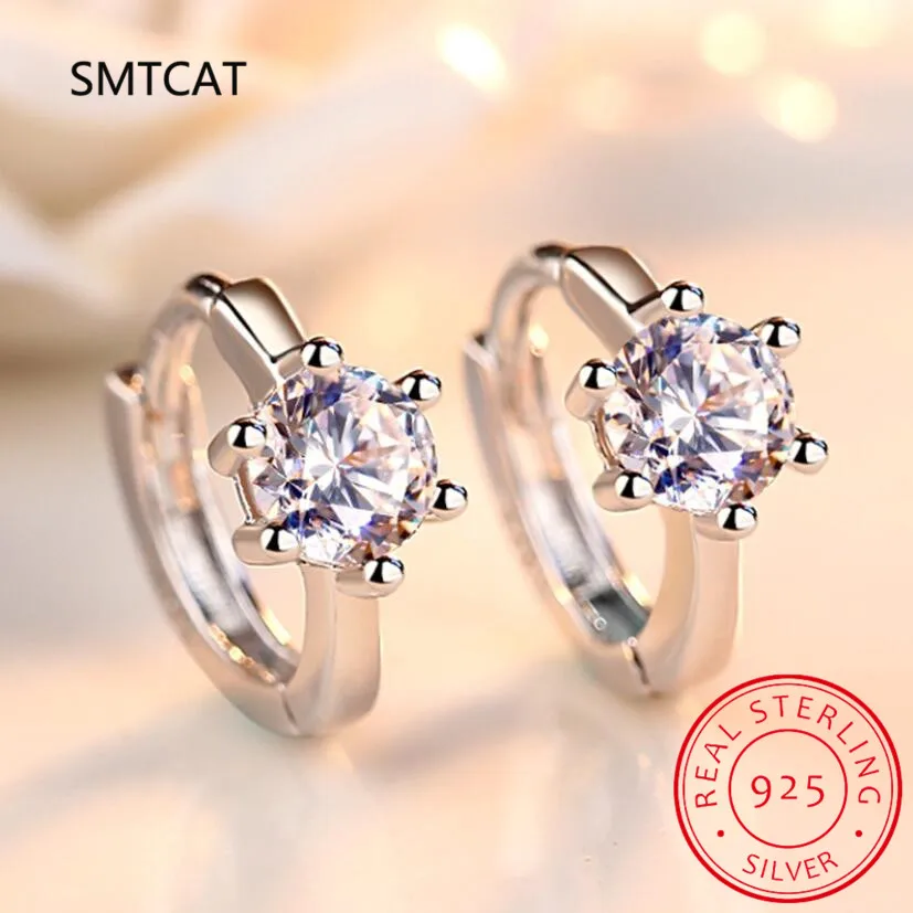 Moissanite Hoops Earrings 100% Real 925 Sterling Silver 6.5mm D Color Single Stone Six Claw U-shaped Earrings For Women