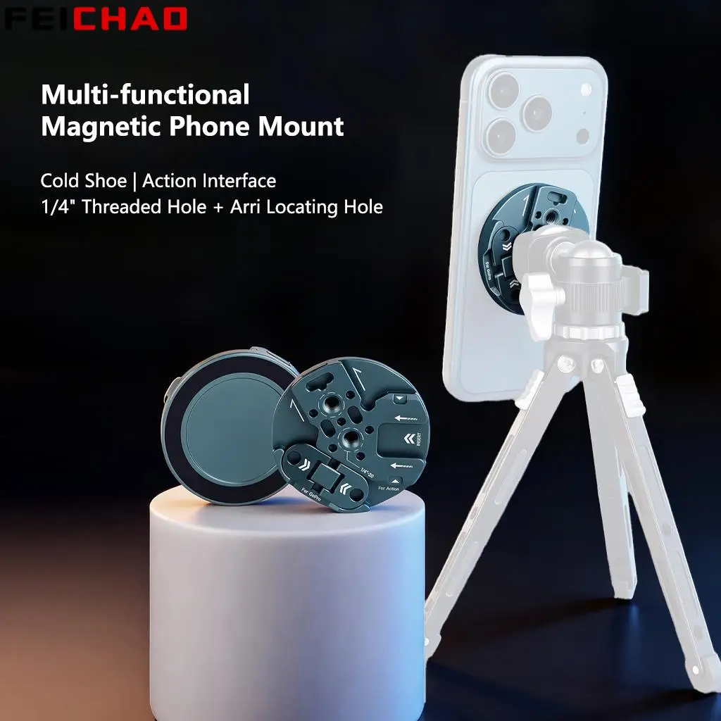 Magnetic Phone Tripod Mount with Action Camera Adapter Cold Shoe Mount NATO Clamp for MagSafe Phone Holder for Gopro Hero 13 12