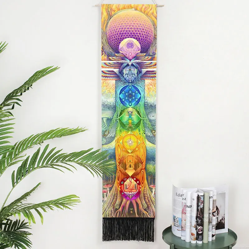 Seven Chakra Decorative Wall Hanging Tapestry Bohemia Tarot Phase Tassel Tapestry Boho Art Tapestries For Bedroom Office Decor