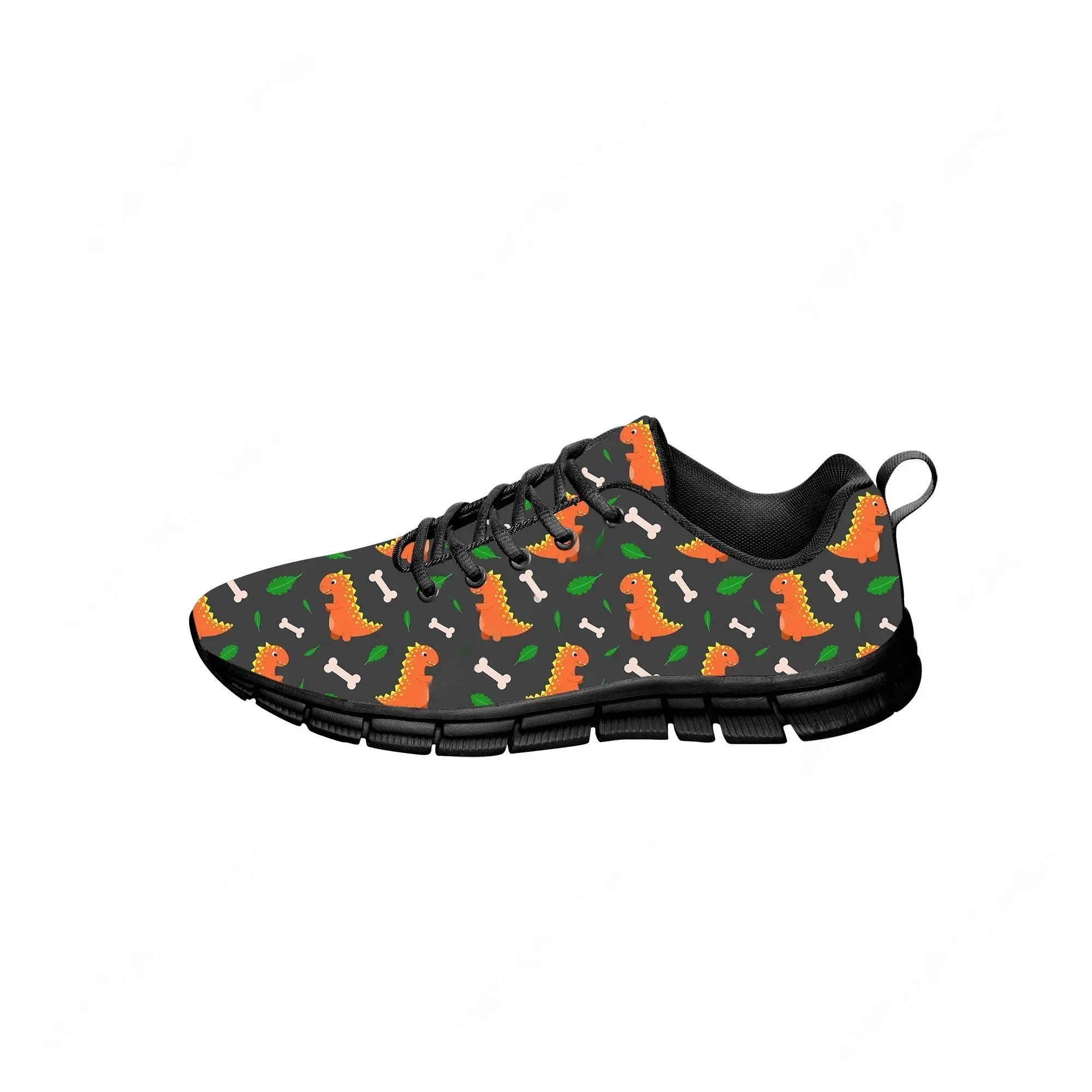Cartoon Dinosaur Black Sports Shoes Mens Womens Teenager Sneakers Custom High Quality Couple Black Casual Shoe