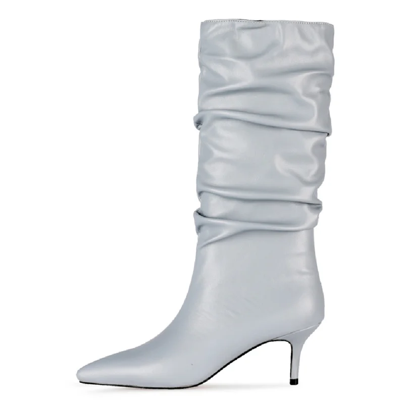 Sexy Heels Western Boots Fashion Pleated Knee High Boots Women Pointed Toe Red Beige Autumn Winter Party Shoes Female 2025