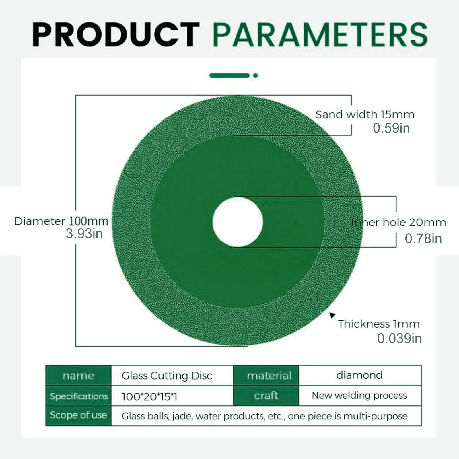 1pc 100mm Glass Cutting Disc Ultra-thin Saw Diamond Jade Ceramic Crystal Wine Bottles Grinding Chamfering Cutting