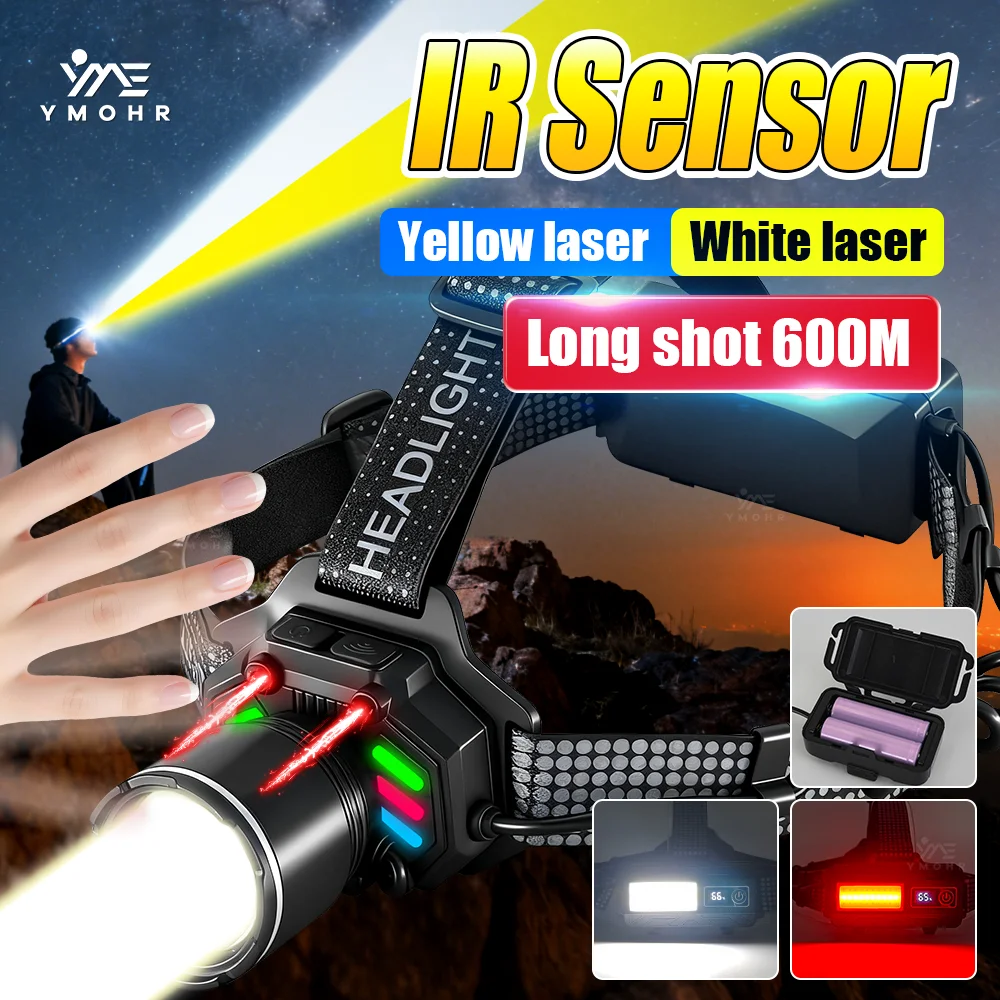 

IR Sensor Dual Laser Headlamp LED Rechargeable 18650 Battery Headlamp Waterproof Cap Light Head LED Front Flashlight Hiking Gift