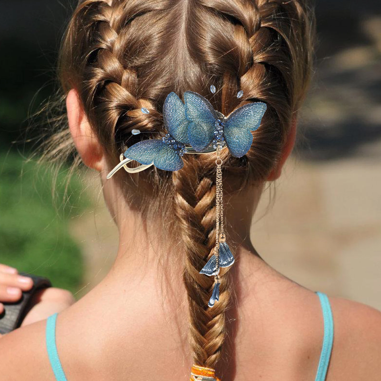 

2Pcs Embroidered Clips Sturdy Butterfly Accessories Women Metal Tassel Thick Hair Fairy Jewelry For Women Styling Haircare