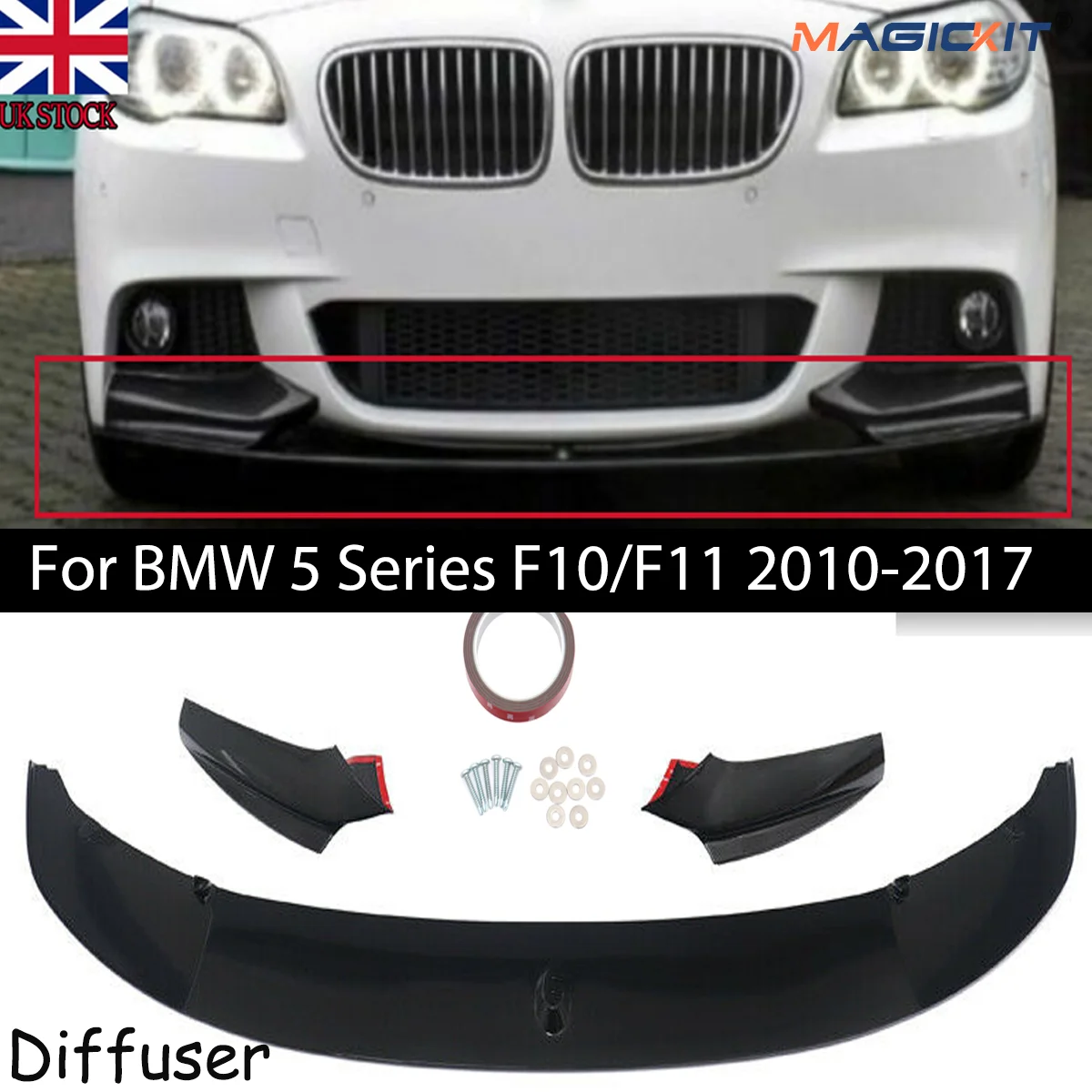 

MagicKit Fit For BMW 5 Series F10/F11 2010-2017 with M Sport Bumper Front Lip Diffuser Car Body Kit Car Accessories Gloss Black