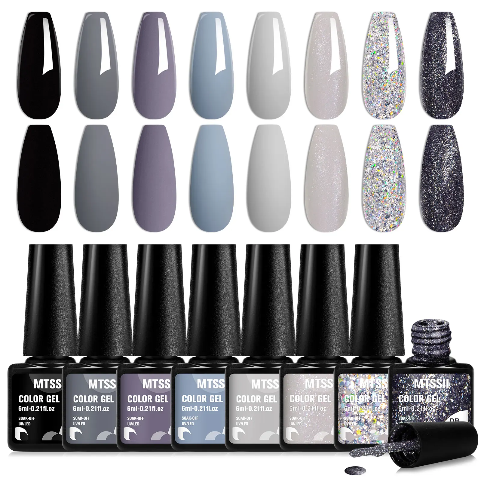 

Набор из 6 цветных гель-лаков для ногтей, серия «Осень», сияющий, блестящий, для маникюра, смываемый, черно-белый, для нейл-арта