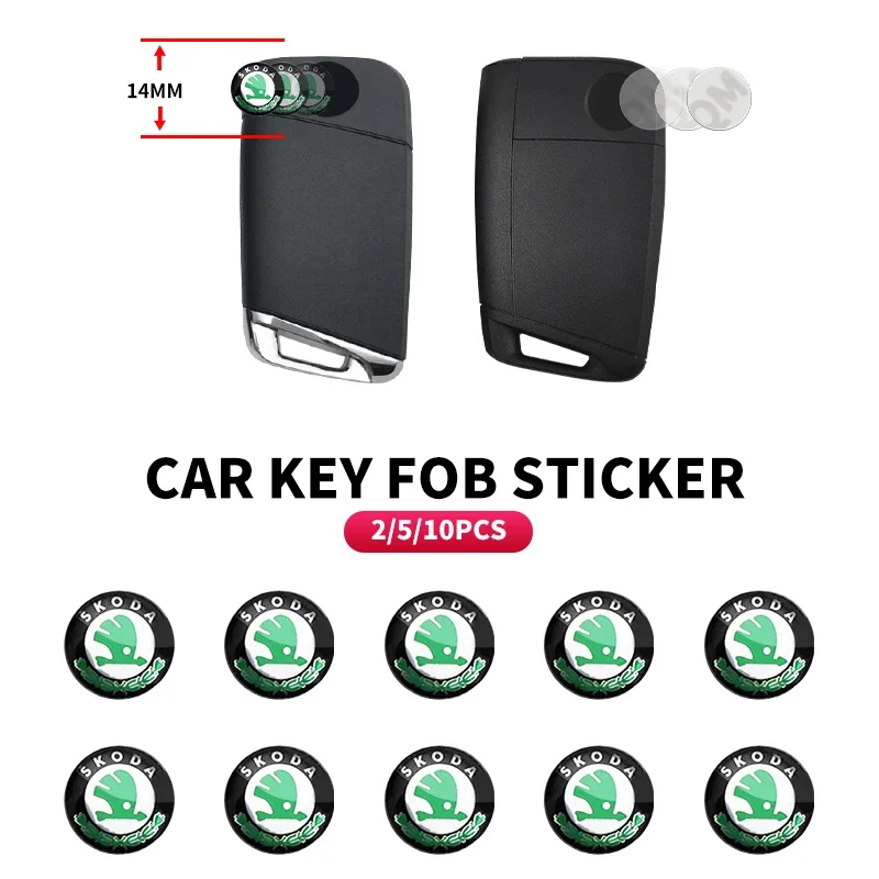 2/5/10pcs 14MM Car Remote Key Aluminum Logo Sticker For Skoda Octavia Fabia Kamiq Kapoq Kodiaq Rapid SCALA Superb Accessories