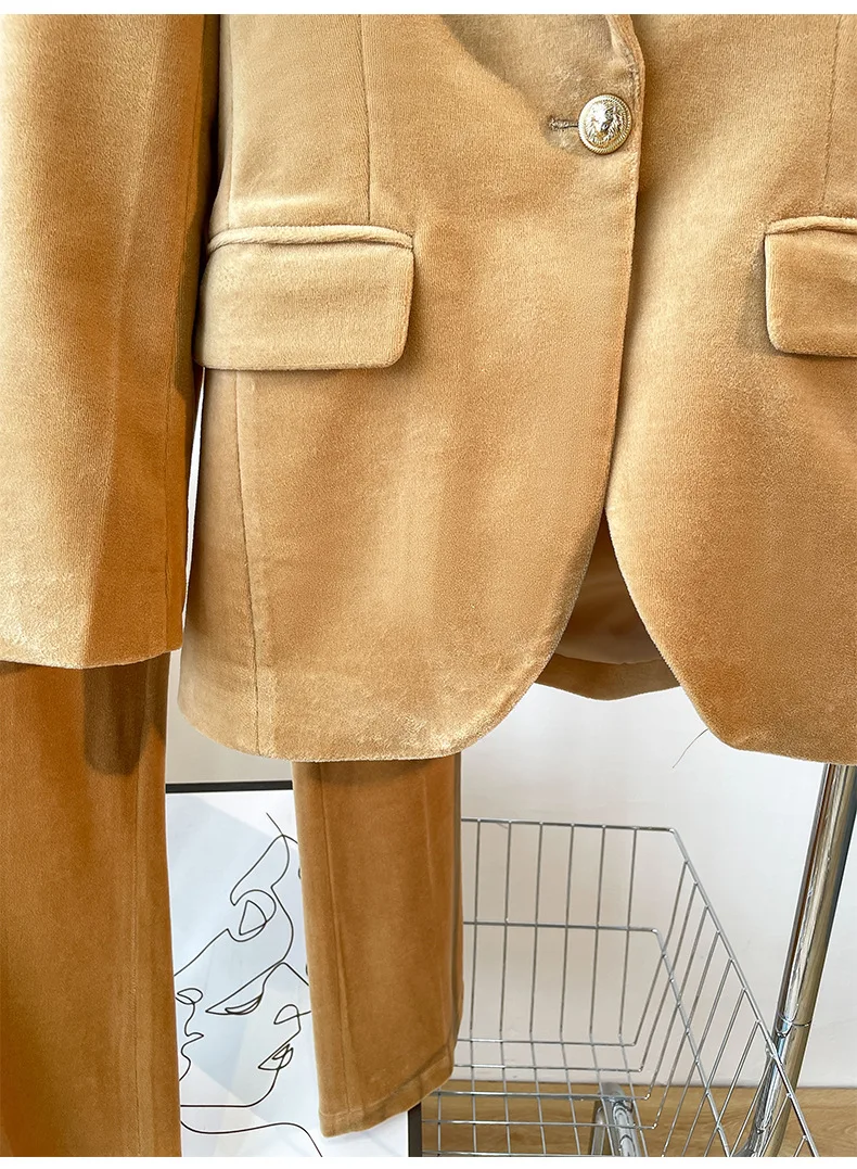 2025 printemps automne nouveau costume à bouton unique pantalon ensemble revers irrégulier Simple chameau femmes costume pantalon ensembles traf femme ropa mujer