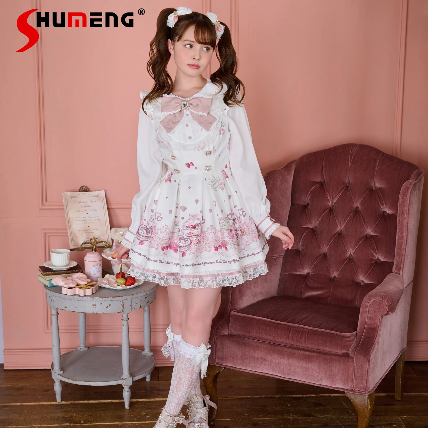 

Liz Dress Set Mine Mass Production Girls Sweet Print Long Sleeve Dress Shorts 2-piece Set Lolita Afternoon Tea Princess Dress