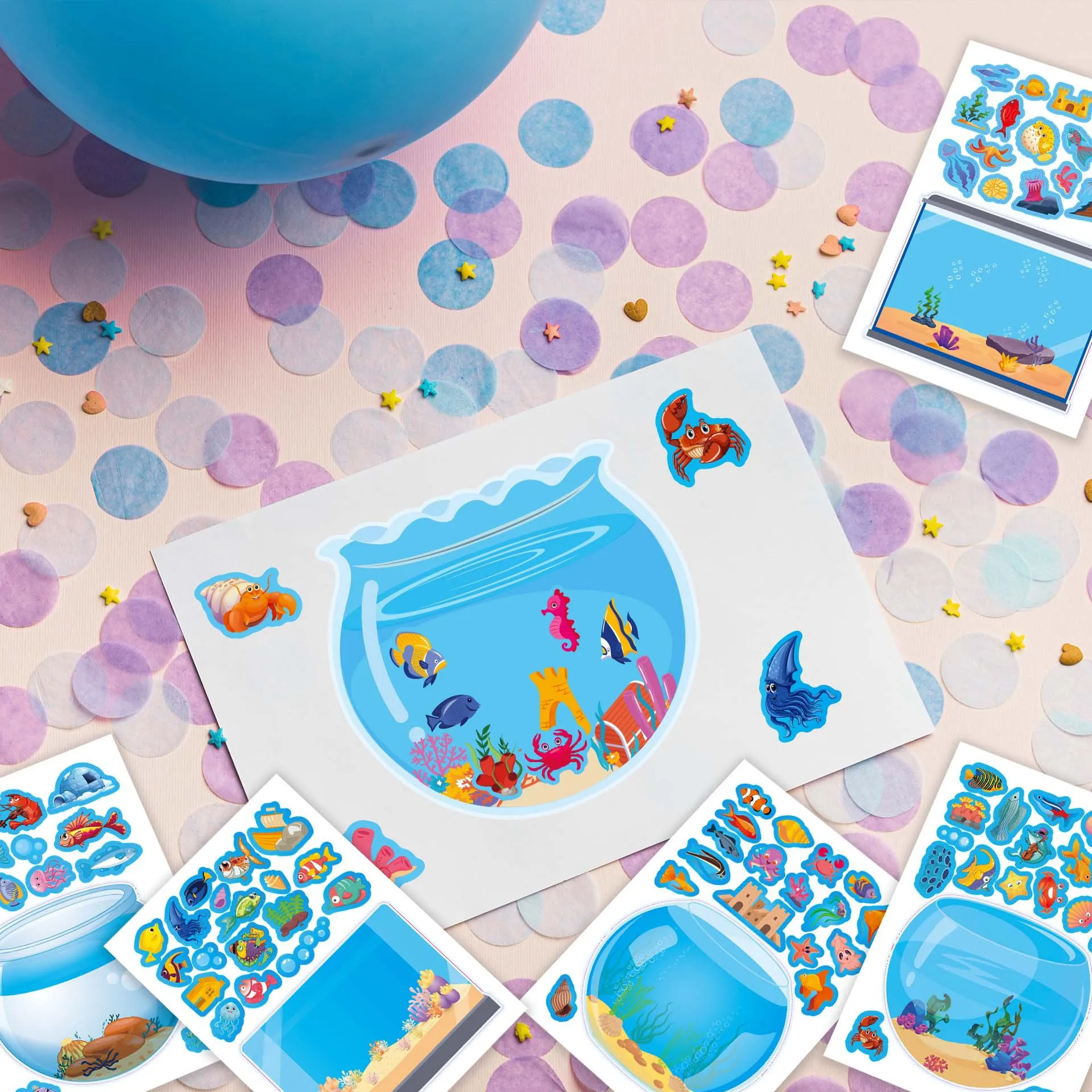 

8/16Sheets Creative Fish Tank Puzzle Sticker Toy Handmade DIY Notebook Guitar Desktop Phone Helmet Decoration Classic Kid Toys
