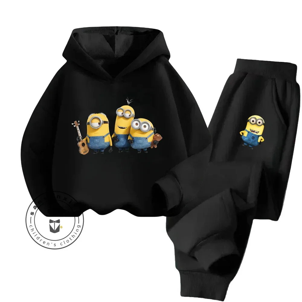 Trendy Minions felpa con cappuccio ricamata Jogger set accogliente Streetwear per bambini Boy Girl collezione autunno inverno elegante abbigliamento