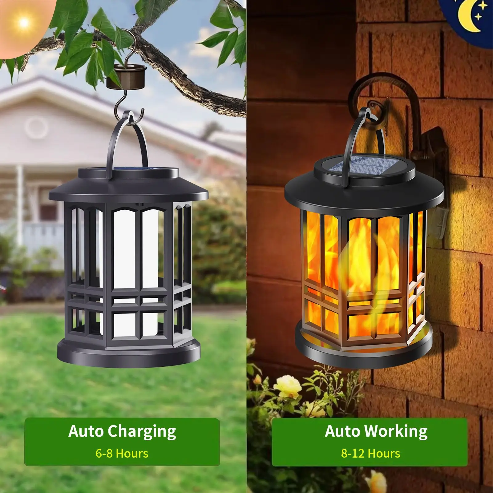Retro Solar camping Flame  Lantern Outdoor Night Light with Realistic Flame Effect Solar-Powered Garden Torch Ceiling   Lamp