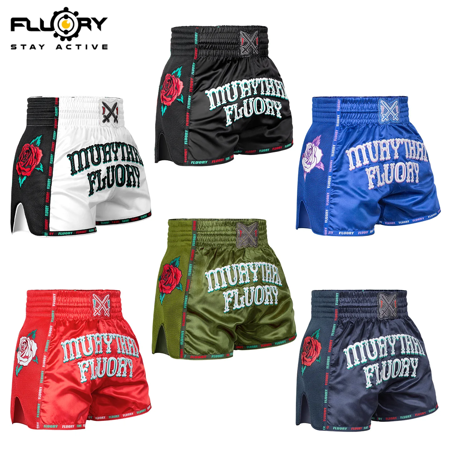 

FLOORY Heavy Industry Microfiber Embroidered Muay Thai Shorts Boxing Shorts Gym Training Shorts Muay Thai Shorts