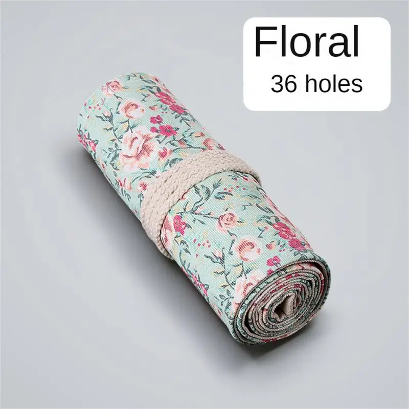 Bolsa de armazenamento de papelaria de lona, corda de ligação em negrito, estojo de lápis, não é fácil de soltar, pequena cortina de caneta floral, fresca e simples