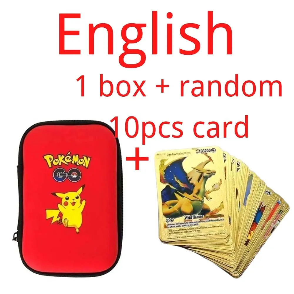 1 Box mit 10 Pocket Monsters Goldfolienkarten VMAX GX-Karten Englisch Spanisch Pikachu Charizard Arceus Bunte Pocket Monsters-Karte