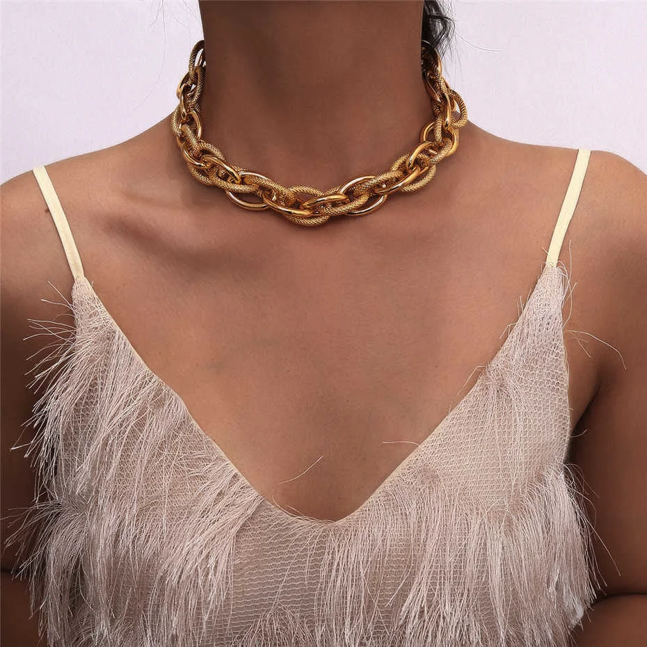 Hohe Qualität Punk-Lock Choker Halskette Anhänger Frauen Kragen Erklärung Marke Gold Farbe Chunky Dicke Kette Halskette Steampunk Männer – Detail 6