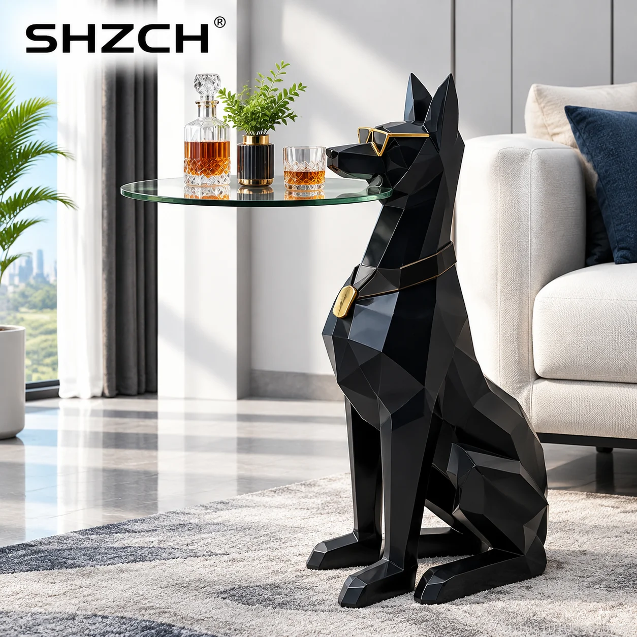Home high quality Large Creative Floor-ceiling Gentleman Dog Ornament Light Luxury Living Room Decoration TV Cabinet  Tray