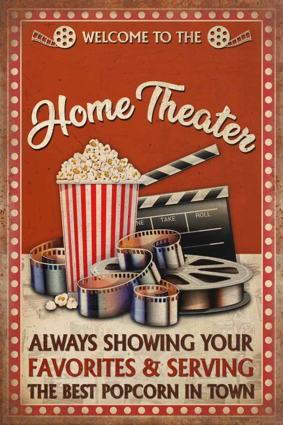 Welcome To The Home Theater Theater Best Popcorn In Town Aluminum Signs Funny Tin Sign Metal Art Poster Gift Home Cafe Bar Wall 