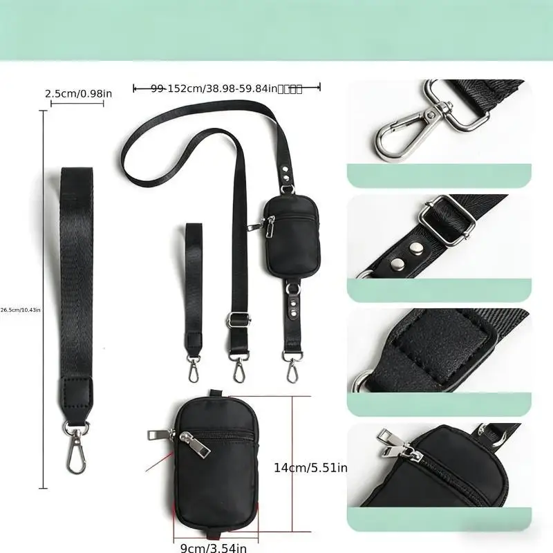 1 Set Verstellbares Handy-Umhängeband mit abnehmbarem Handgelenkriemen, Wechseltasche, Reißverschluss-Geldbörse und Kartenhalter – Detail 8