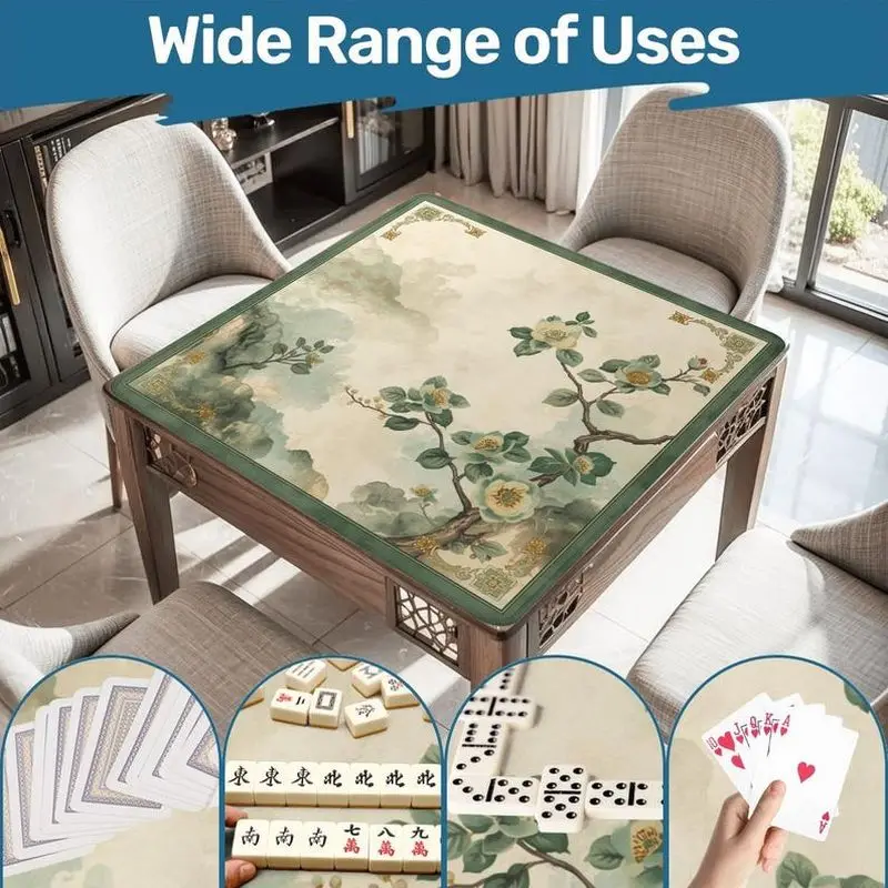 Ink Wash Camellia Chinese Style Mahjong Mat Non Slip Noise Reduction Washable Multi-use Square Pad For Mahjong Card Dice Game