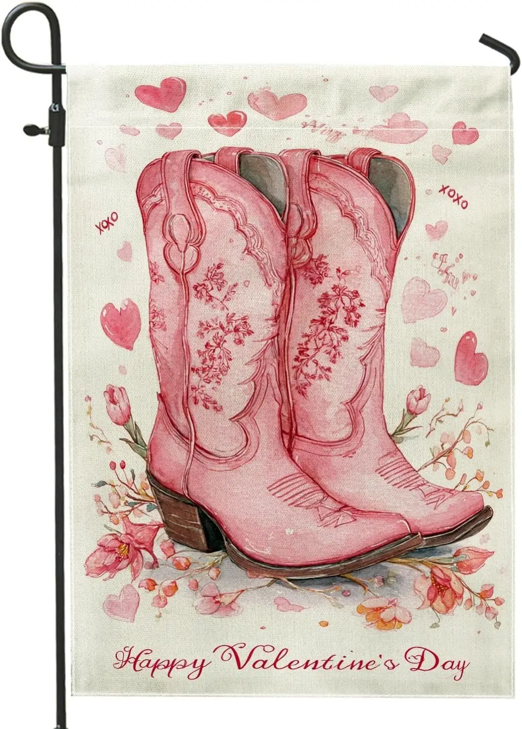 Cowboy Boots Garden Flag, Valentine'S Romantic Hearts Flowers Valentine'S Peach Burlap Double Sided Small Garden Yar LLX PPM