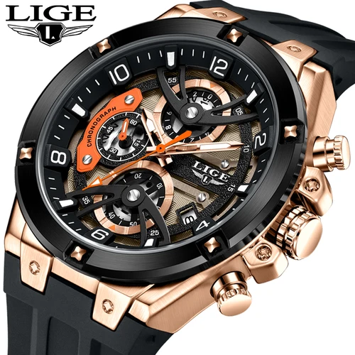 Reloj LIGE militar de lujo para hombre, reloj de pulsera deportivo resistente al agua con fecha luminosa para hombre, cronógrafo, correa de silicona, relojes de cuarzo para hombre