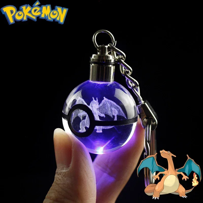 

Pokemon Pikachu Snorlax Gengar Anime Crystal Glass Glow Keychain Night Light Pendant Keyring Decoration Children's Toy Gifts