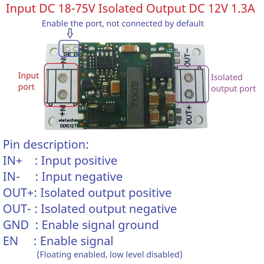 Electric Bicycle Isolated Regulated Power Module DC 36V 48V 60V to 12V 1.3A Step-Down DC-DC Converter Isolation Protection Board