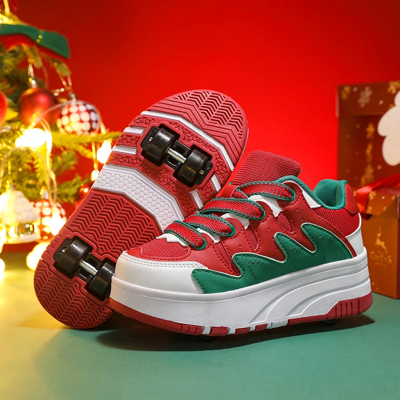 2026 Christmas Gifts Designer Brand Roller Skate Shoes Princess Children's Girls Sneakers With Wheels Santa Claus Sneakers Kids