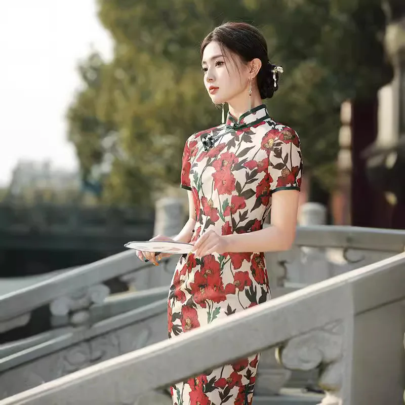 New Chinese Qipao Improves Young Temperament Girl Dress Summer White Elegant Embroidery Cheongsam