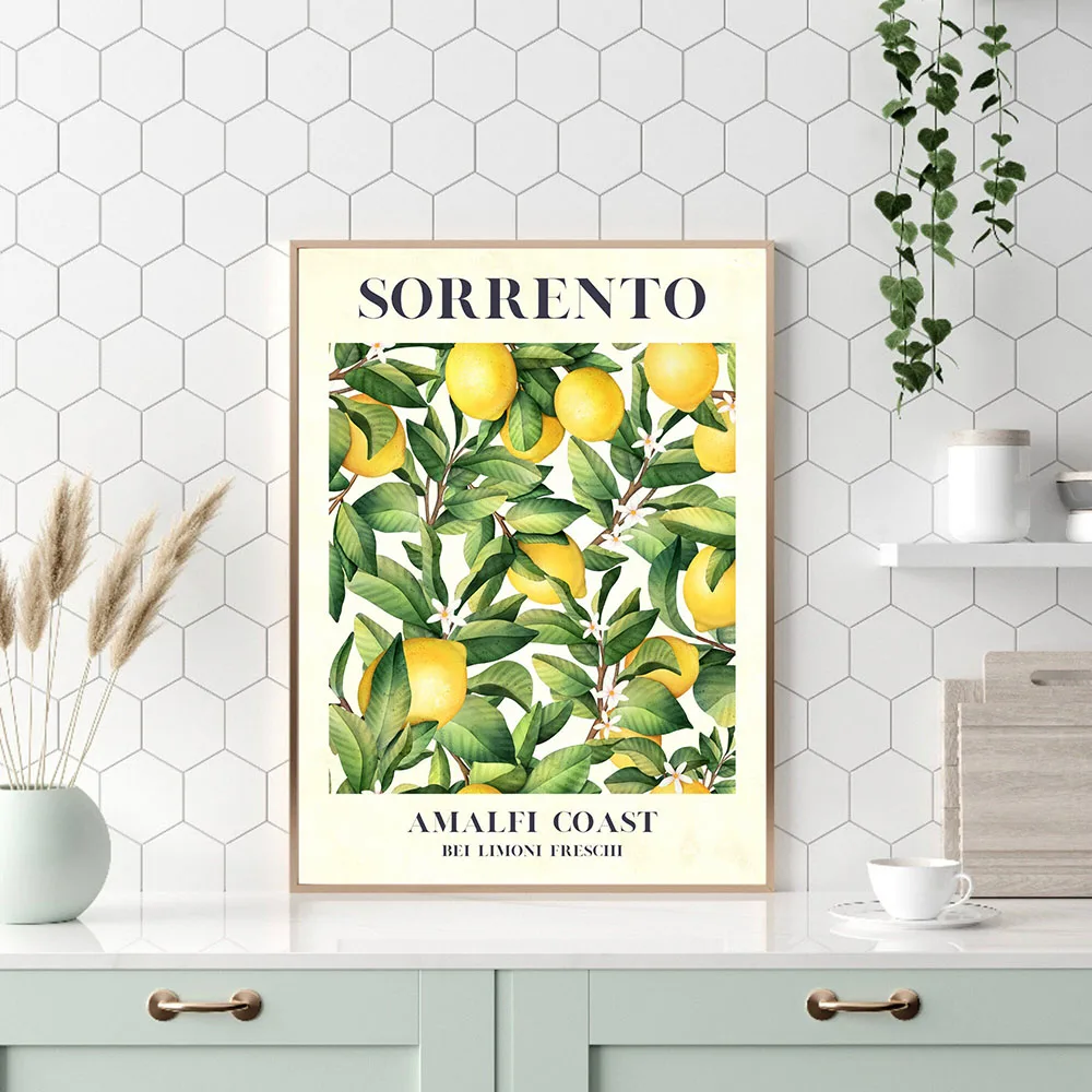 Fruit Lemon Sorrento Prints Poster Plants Leaf Canvas Painting Kitchen Wall Art Picture For Dining Room Modern Nature Home Decor