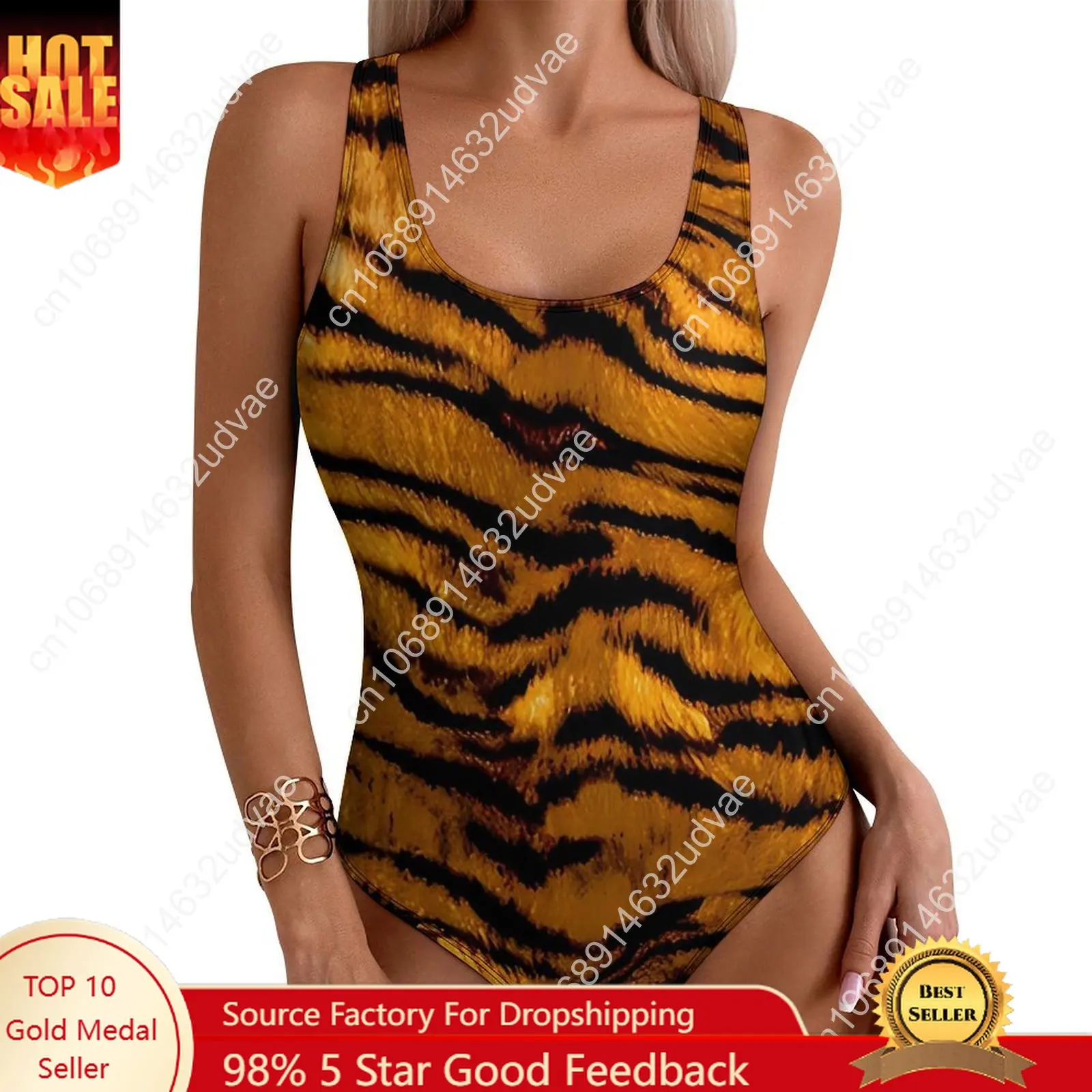 

Golden Tiger Print Swimsuit Animal Swimwear One Piece Beach Bodysuit Backless Bathing Suits Female Push Up Sexy Beachwear Gift