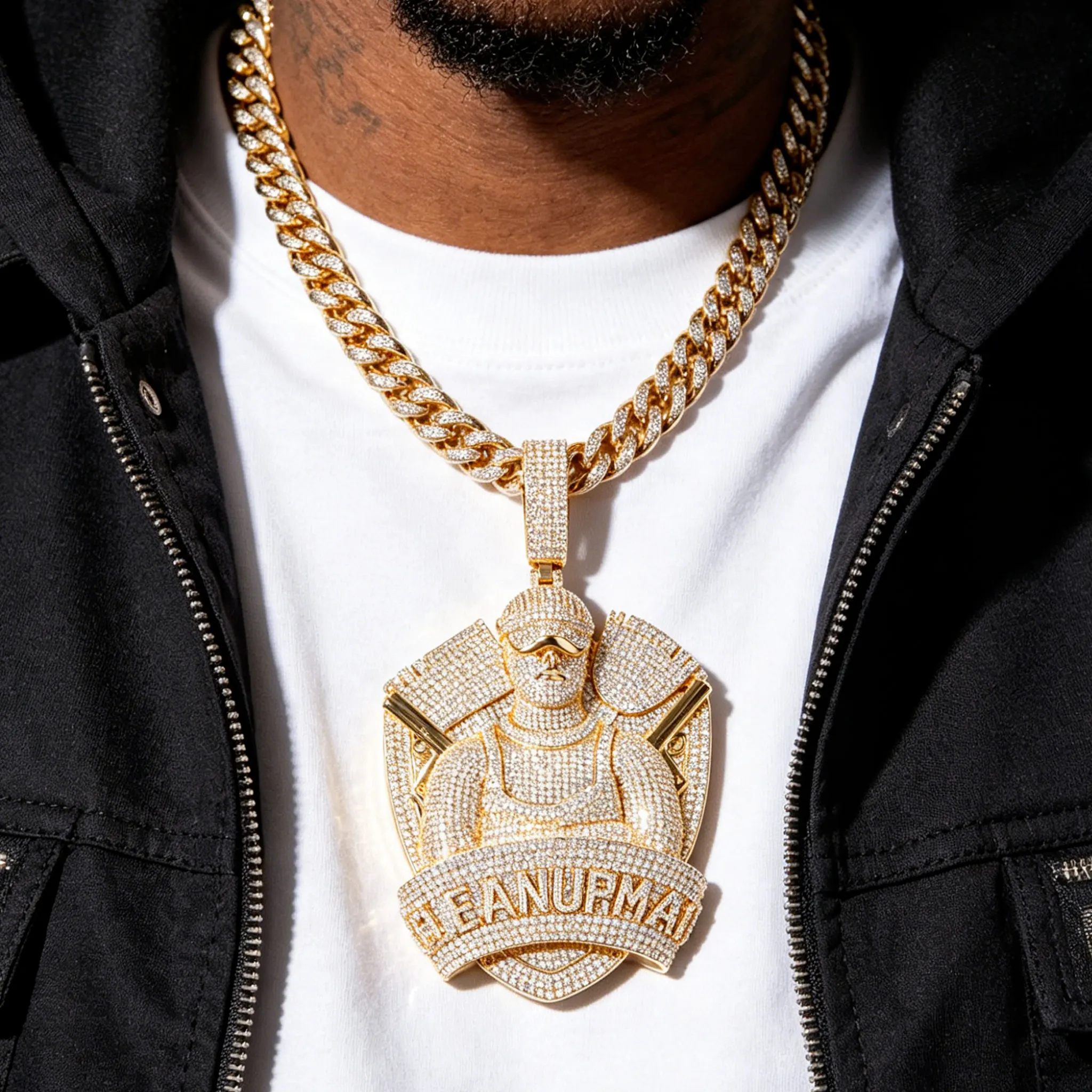 LYEE CYEE Shining Fire Color Character Pendant Shield Gun shaped Sunglasses Hip Hop Pendant Necklace, Rap Singer Street Fashion Party Can Pair Cuban Chain Necklace Anniversary Gift Valentine's Day Gift Birthday/Festival Jewelry Unique Jewelry