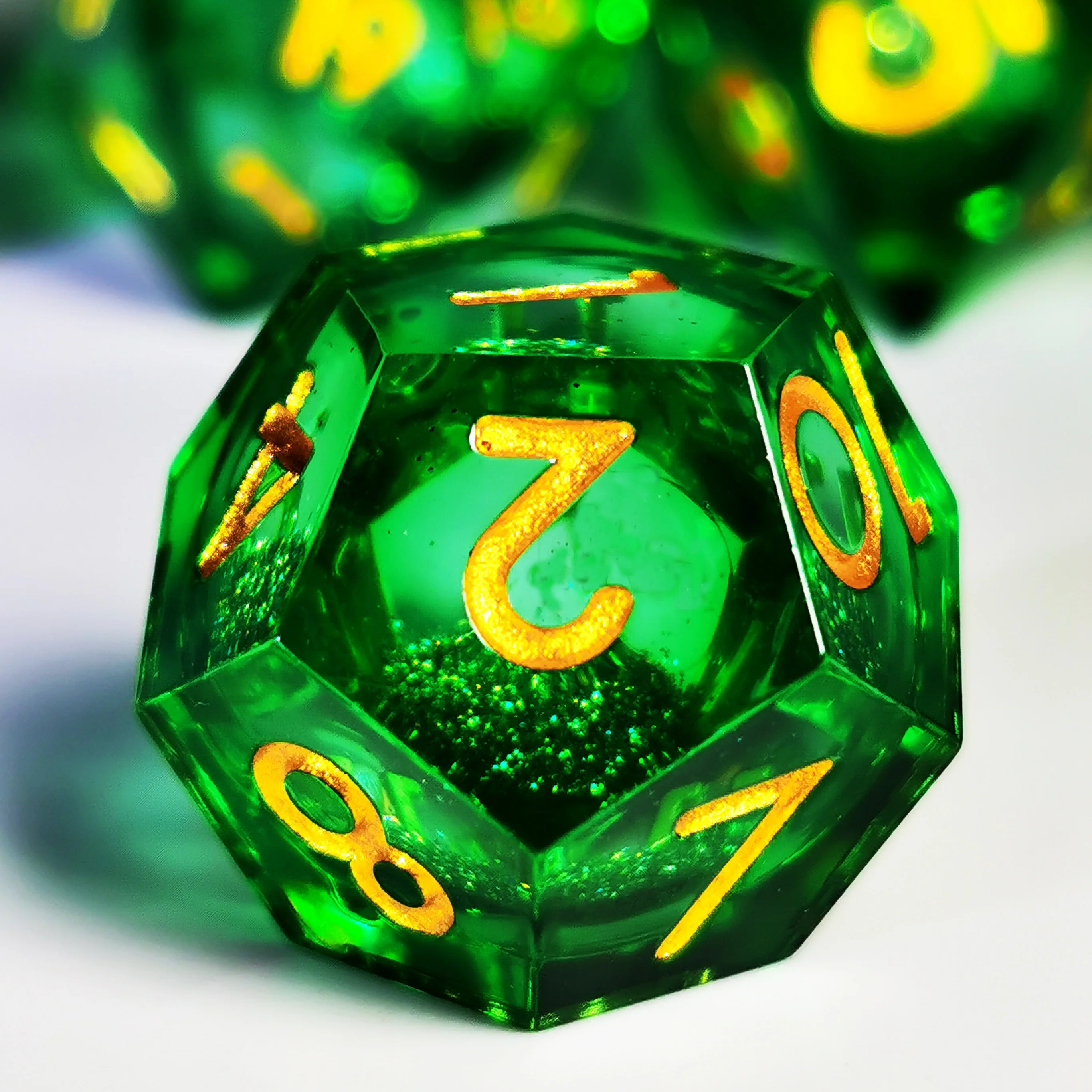 DnD Dice Set - Green Sandstorm Resin Dice, 7 Polyhedral Dice for D&D, Dungeons and Dragons RPG Games (Glitter Effect)