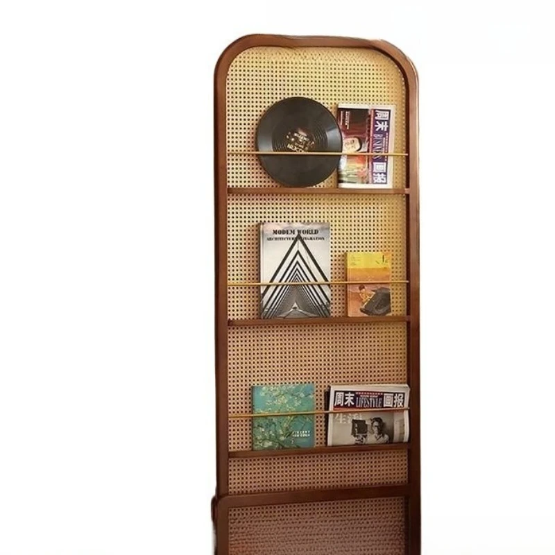 Chinese retro magazine rack partition screen, facing the door and porch, movable rattan weaving