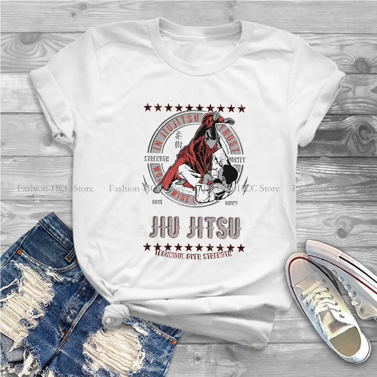 Technique Over Strength Hip Hop Polyester TShirt Jiu Jitsu Judo Martial Arts Creative Streetwear Casual T Shirt Female Tee