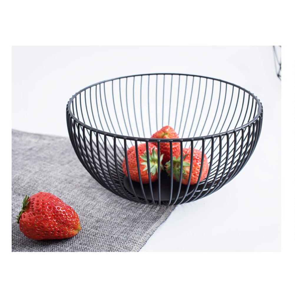 

Unique Large Fruit Container Basket Simple Art Iron Wire Organizer Vegetable Rack Storage Tray Holder Table Snack Bowl (Black)