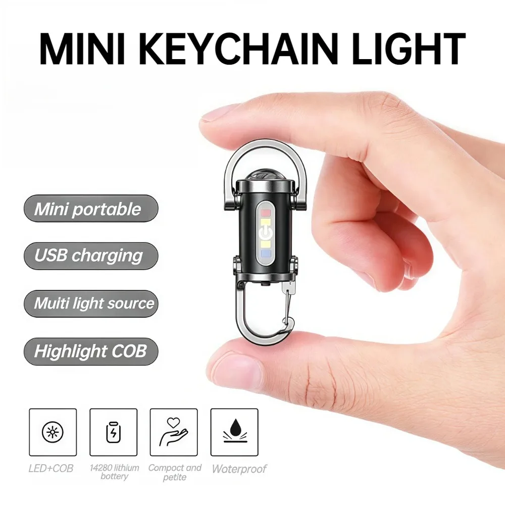 

Mini Keychain Light LED Flashlight Rechargeable Pocket COB Work Lamp Compact Portable Durable Torch for Outdoor Emergency Use