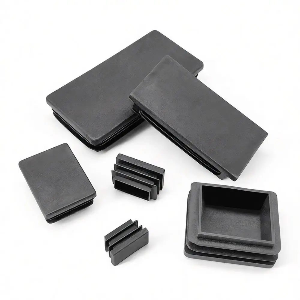 Rectangle Plastic End Caps Black Pipe Plugs For Tubing Furniture Leg Covers Inserts For Metal Steel Pipe Finishing Part