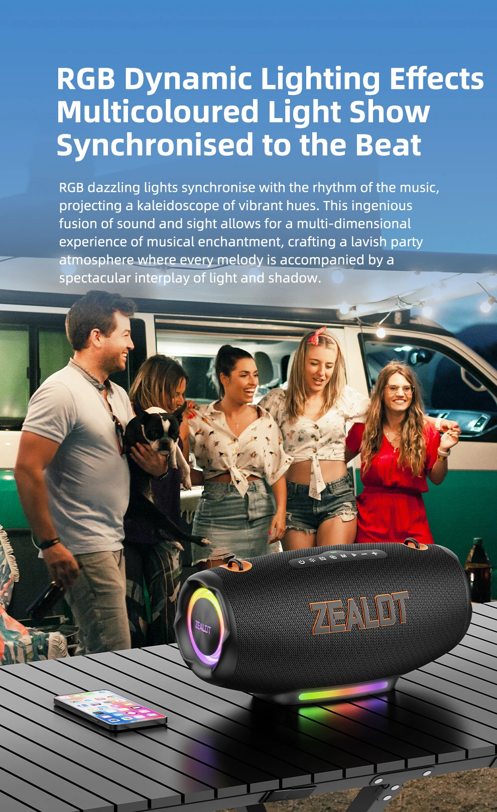 Zealot-S127 100W Tragbarer Subwoofer Bluetooth-Lautsprecher TF-Karte Outdoor-Stereo-Surround Wasserdichter Lautsprecher Kabellose Soundbox – Detail 7