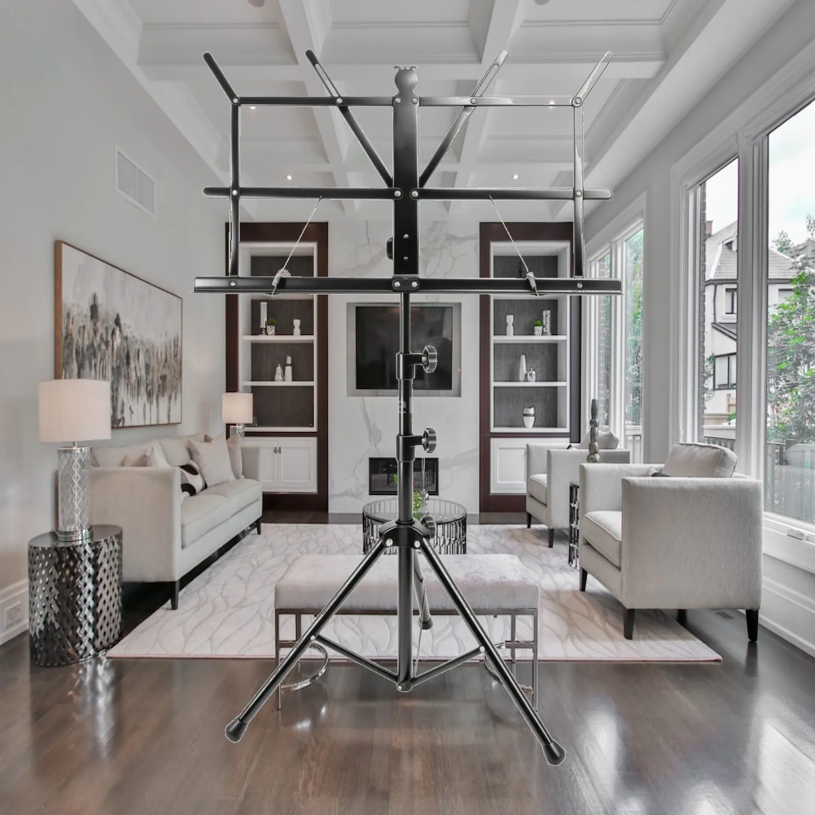 Foldable Sheet Music Stand Portable Tripod Rack with Retaining Arms for Guitar Violin Practice Performance Use